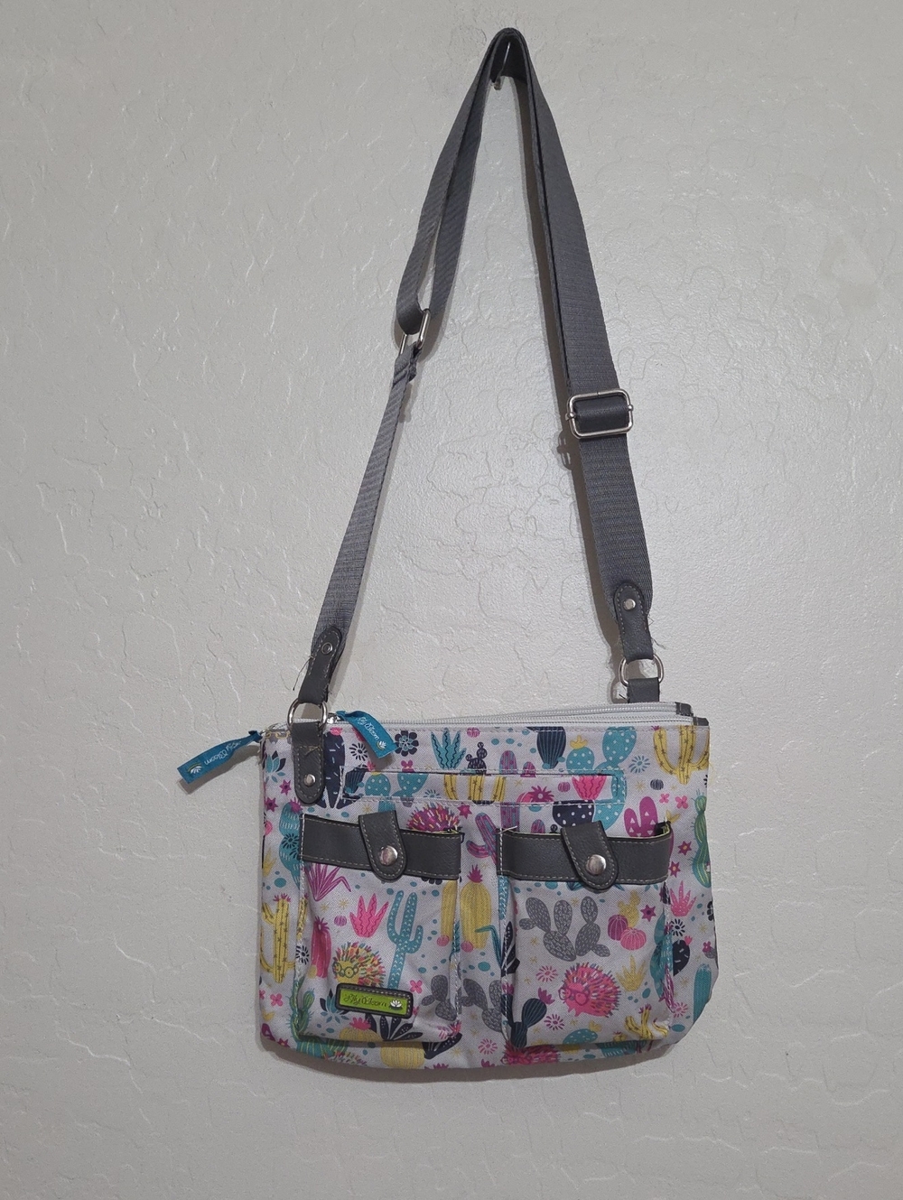 Lily Bloom Gray Crossbody with Colorful Cactus Print